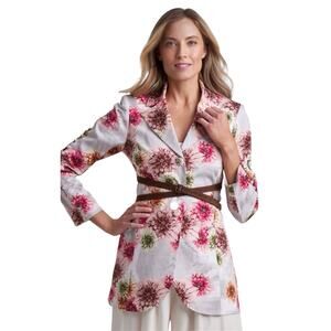 Ala Von Auersperg Women Floral Belted Blazer Sz. XL Gray NWT Luxury Elegant